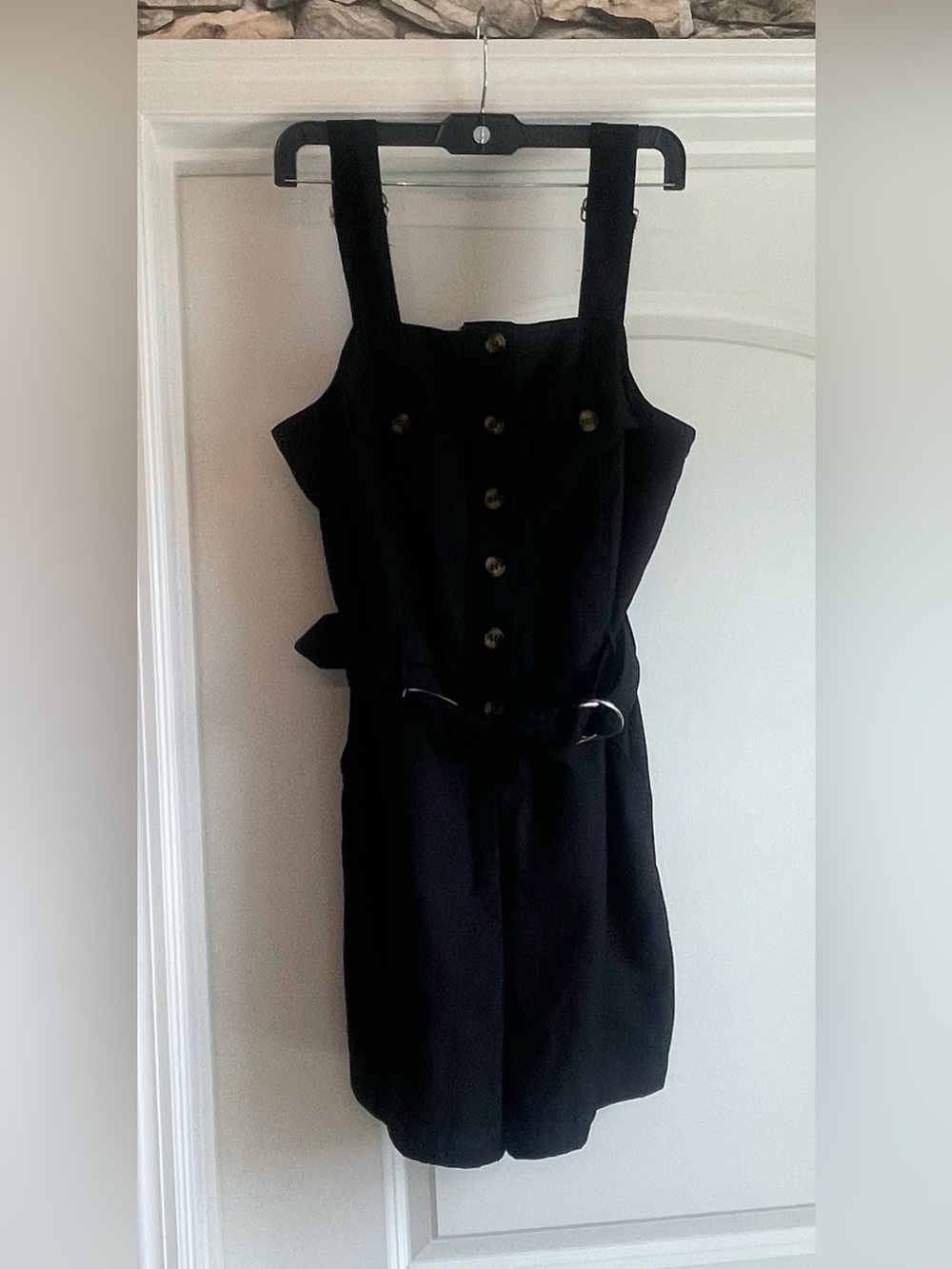 J for Justify Ladies Black Button-Front Belted Romper Jumpsuit Sz S NWOT